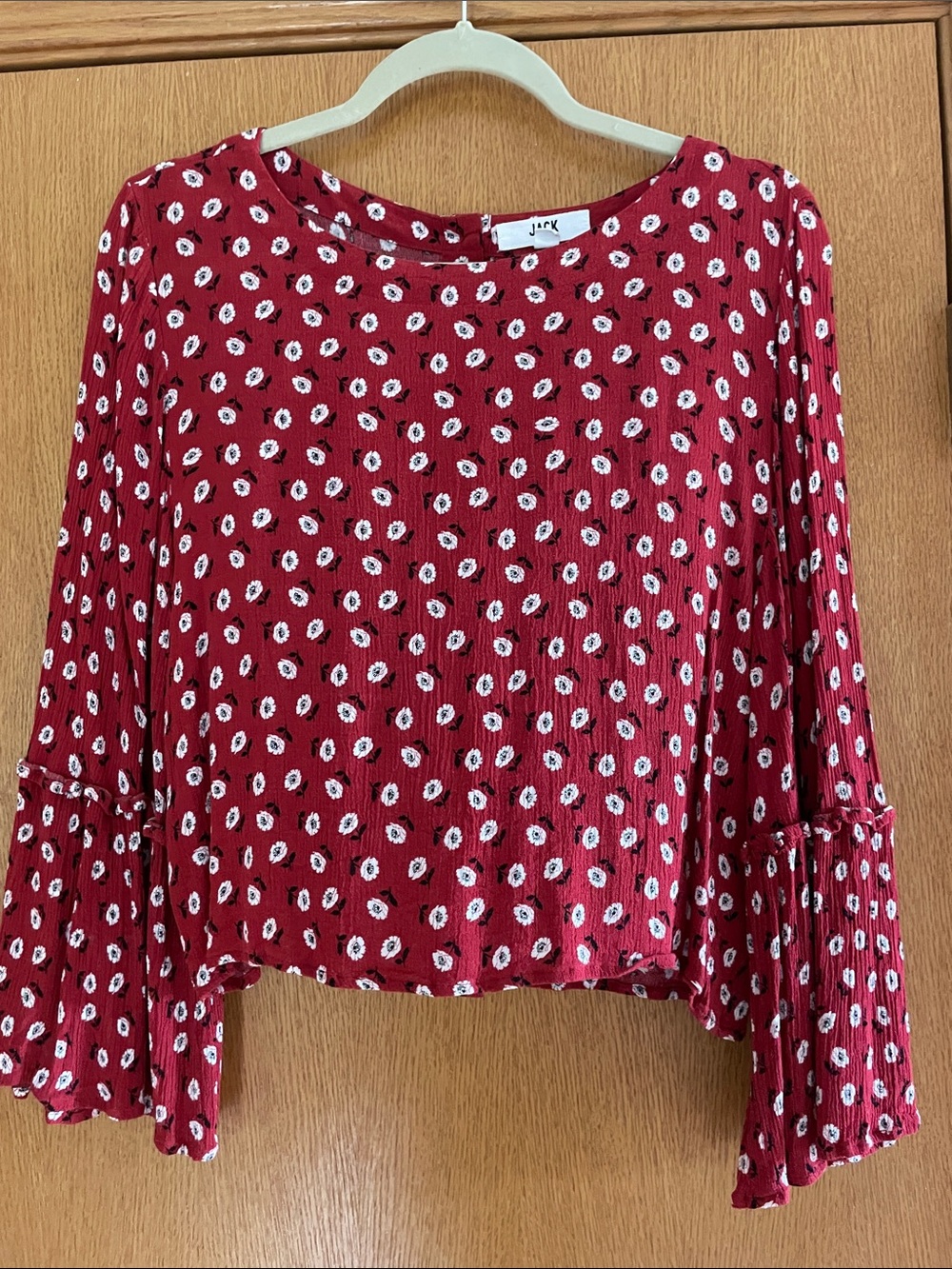 Jack by BB Dakota Burgundy Red Floral Bell-Sleeve Blouse